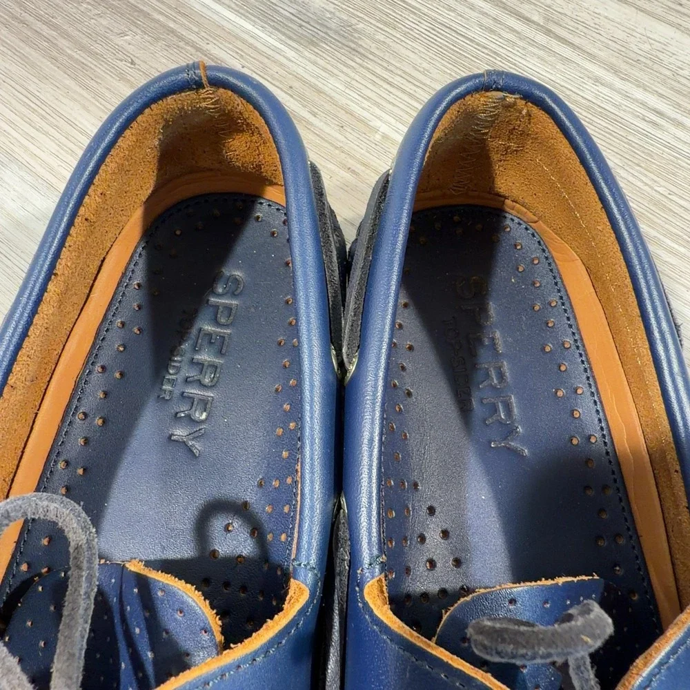 Sperry Top-Sider Original Leather Boat Shoes Mens 9M Blue Perforated STS23924